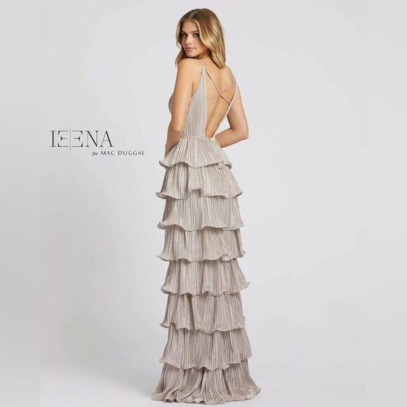 IEENA for Mac Duggal Rose Pink Glitter Tiered Convertible Gown Crinkle Sz 10 NWT - Picture 5 of 12